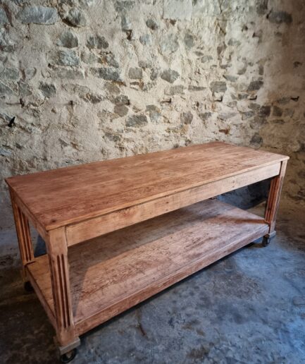 antique french work table angled view showing patina and proportions