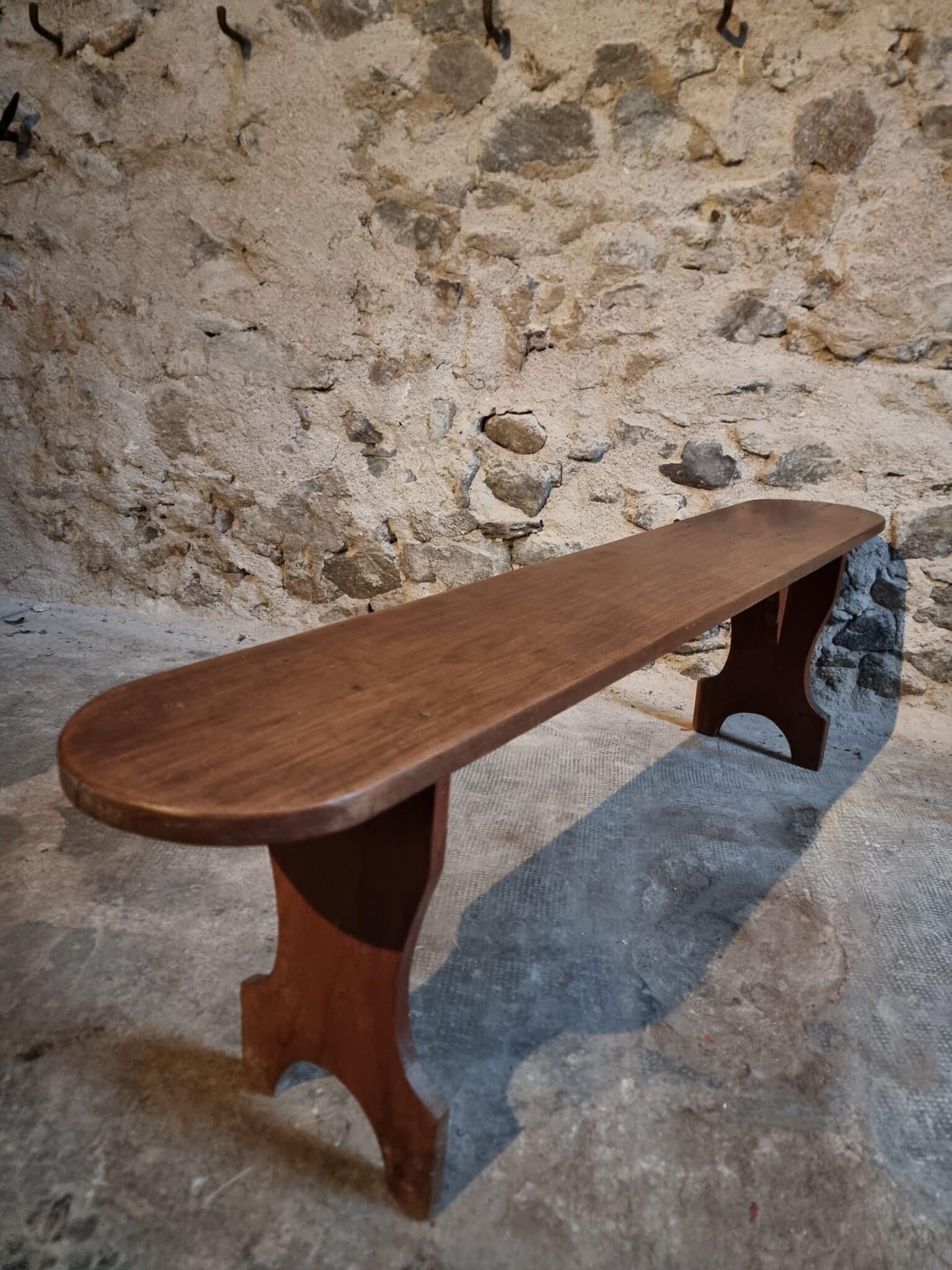 French Cherry Wood Bench, 1930s, Narrow Wooden Bench (1) French cherry wood bench 1930s