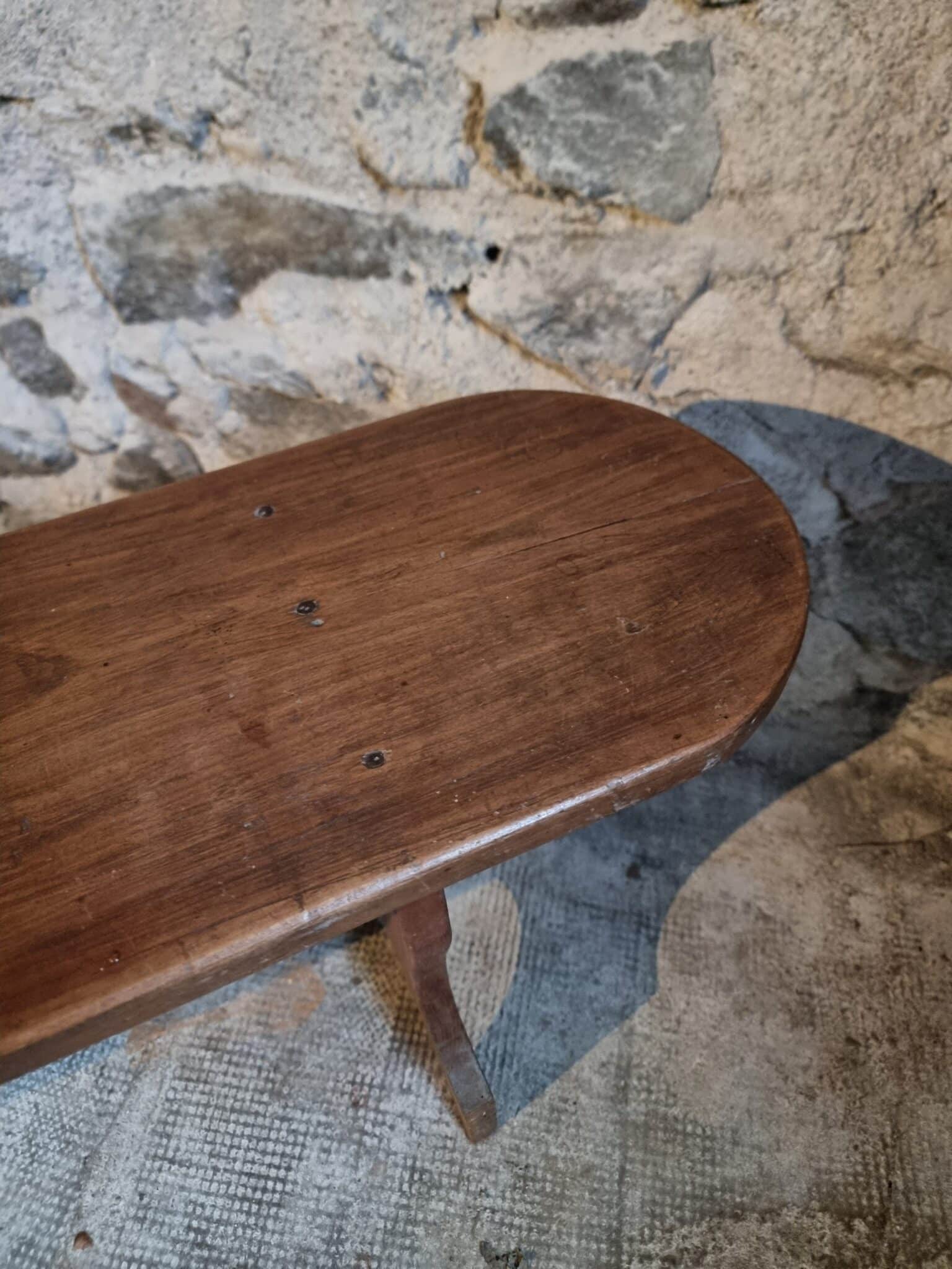 French Cherry Wood Bench, 1930s, Narrow Wooden Bench (11) antique style French wooden bench