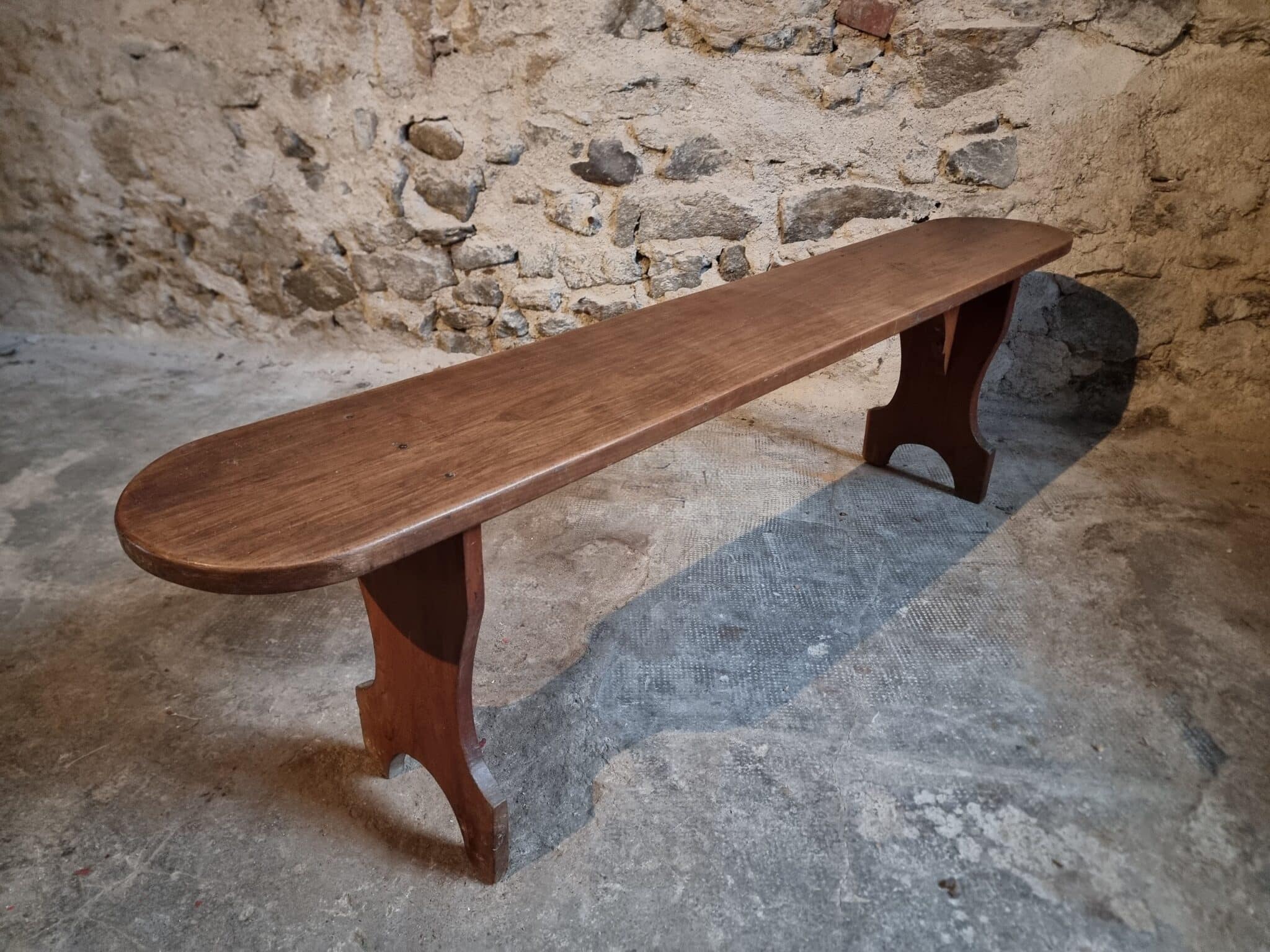French Cherry Wood Bench, 1930s, Narrow Wooden Bench (3) low wooden bench vintage style