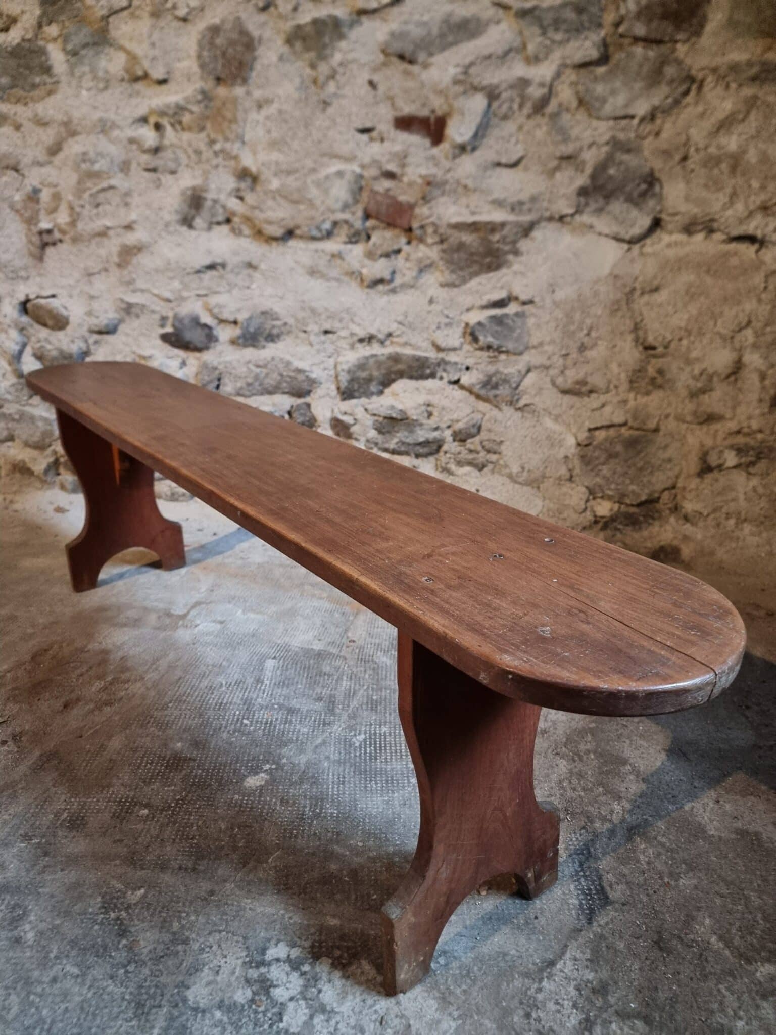 French Cherry Wood Bench, 1930s, Narrow Wooden Bench (7) rustic cherry wood bench France