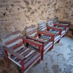 Set of 5 French wooden lounge chairs 1930s in beech and chestnut wood