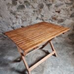 vintage folding pine garden table side view