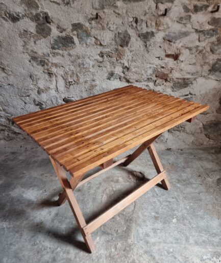 vintage folding pine garden table side view