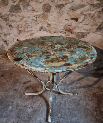 vintage french metal bistro table blue patina round garden table