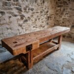 Antique French beechwood workbench full view Vichy