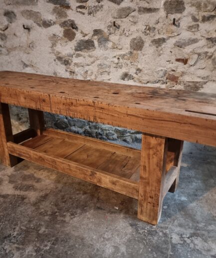 French antique workshop bench full length view