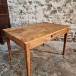 Antique French dining table with drawer in oak and poplar