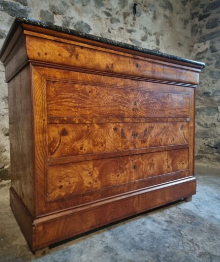 19th century French chest of drawers elm wood marble top