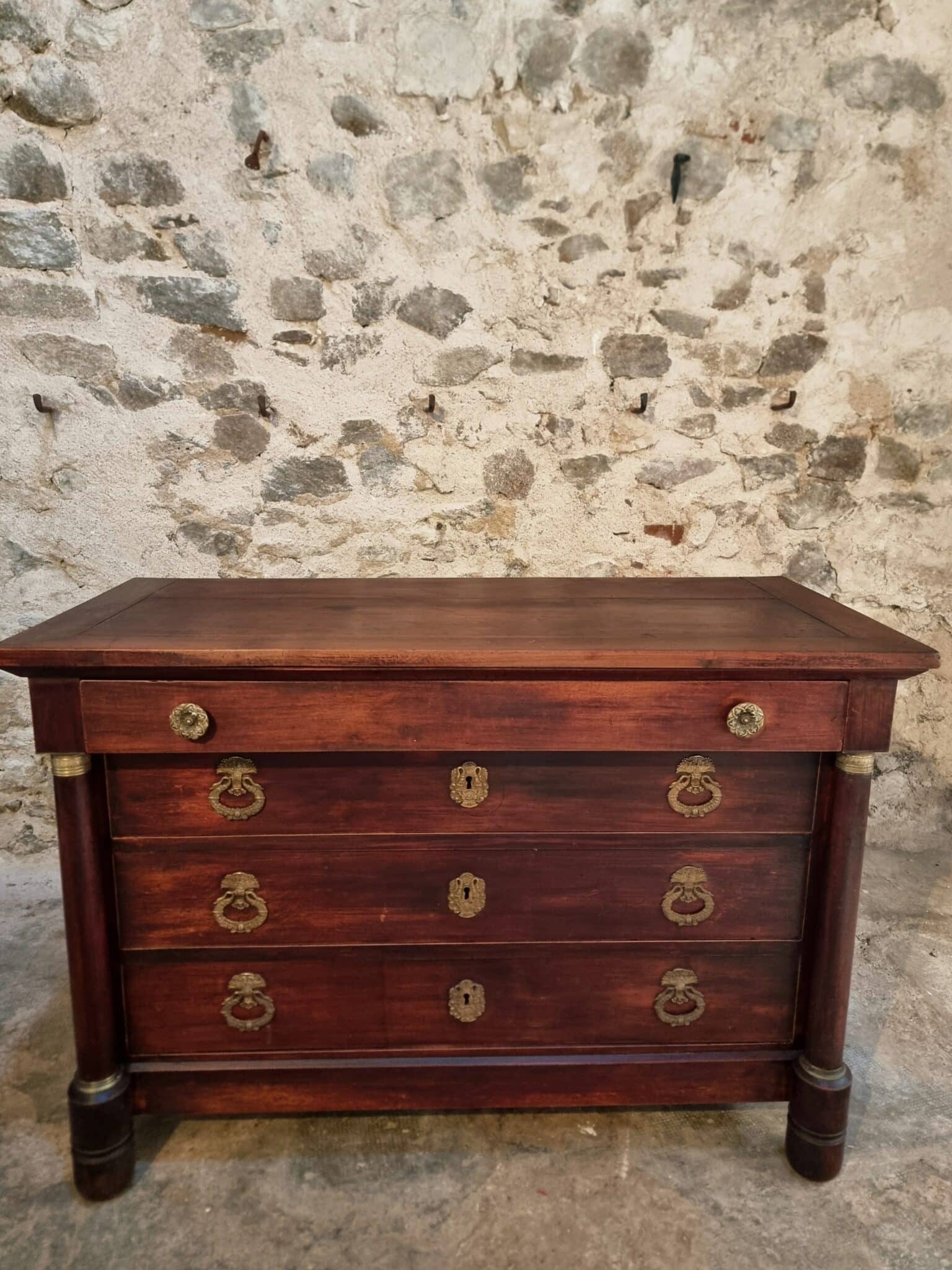 Antique French Empire Commode (Chest of Drawers) in Mahogany (12) Antique French Empire commode in mahogany front view