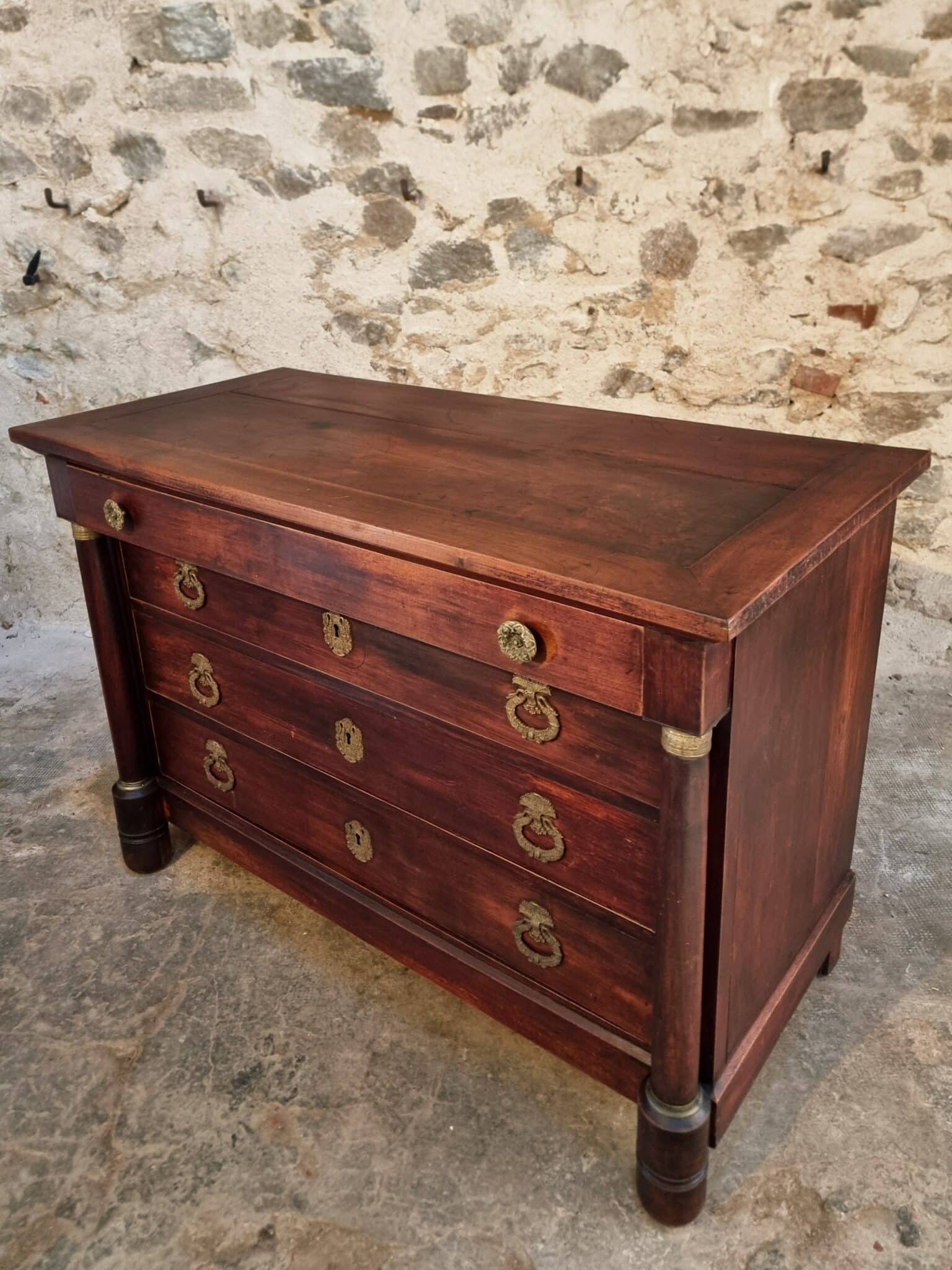 Antique French Empire Commode (Chest of Drawers) in Mahogany (13) Antique mahogany commode with traditional craftsmanship