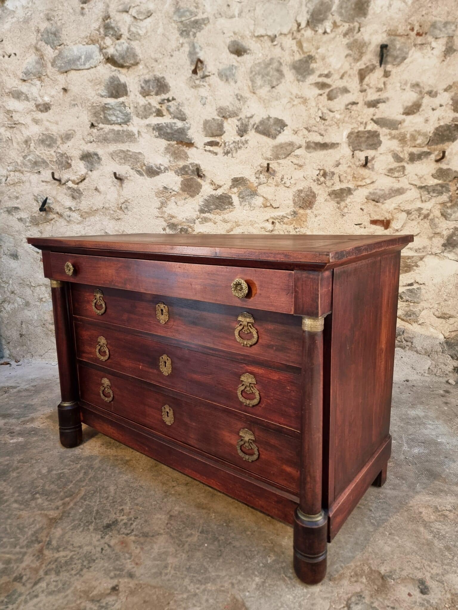 Antique French Empire Commode (Chest of Drawers) in Mahogany (14) Antique French Empire commode in good vintage condition