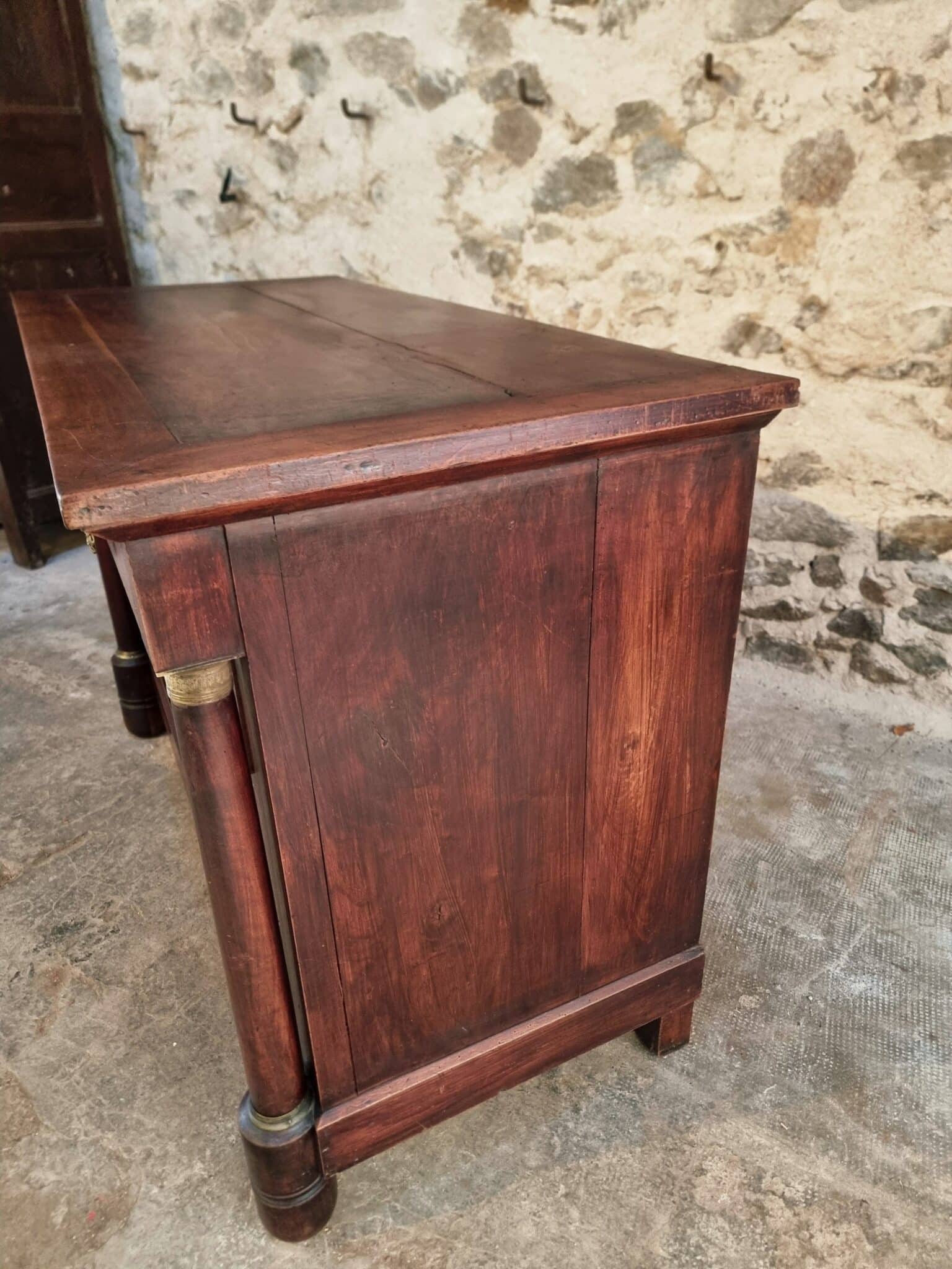 Antique French Empire Commode (Chest of Drawers) in Mahogany (17) Side view antique Empire commode with column legs