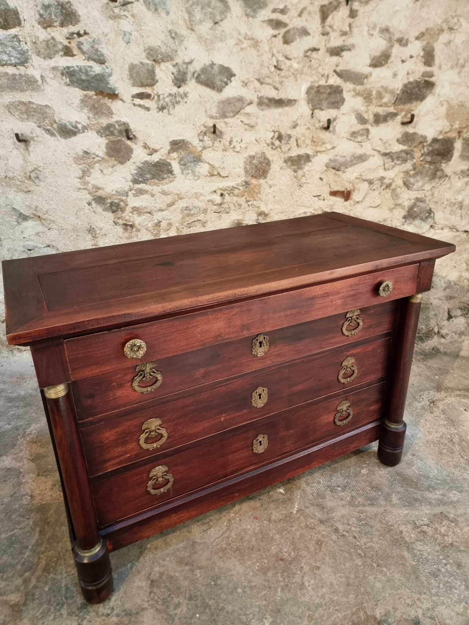 Antique French Empire Commode (Chest of Drawers) in Mahogany (19) Early 19th century mahogany commode with original hardware