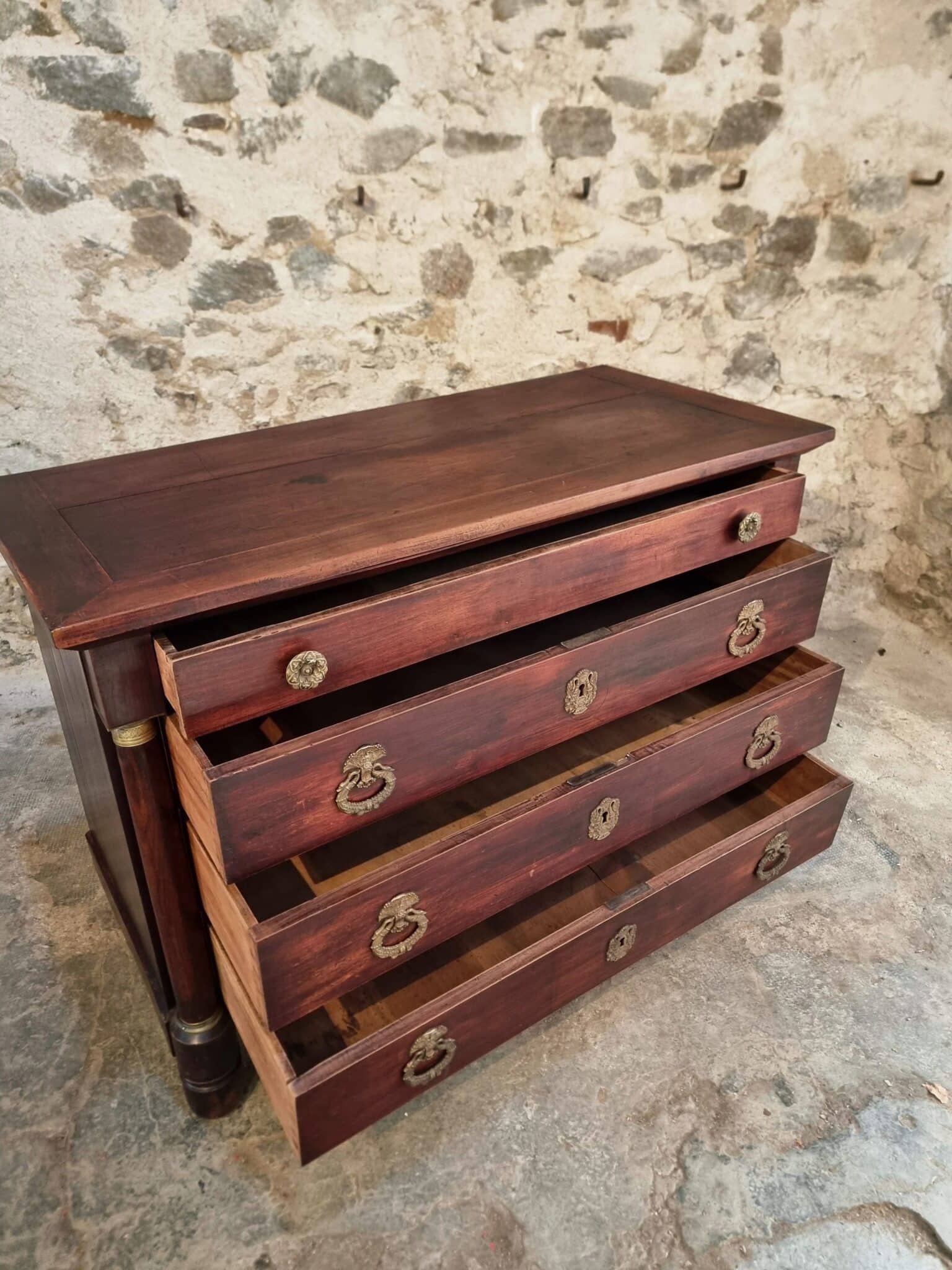 Antique French Empire Commode (Chest of Drawers) in Mahogany (6) French Empire chest with four spacious drawers