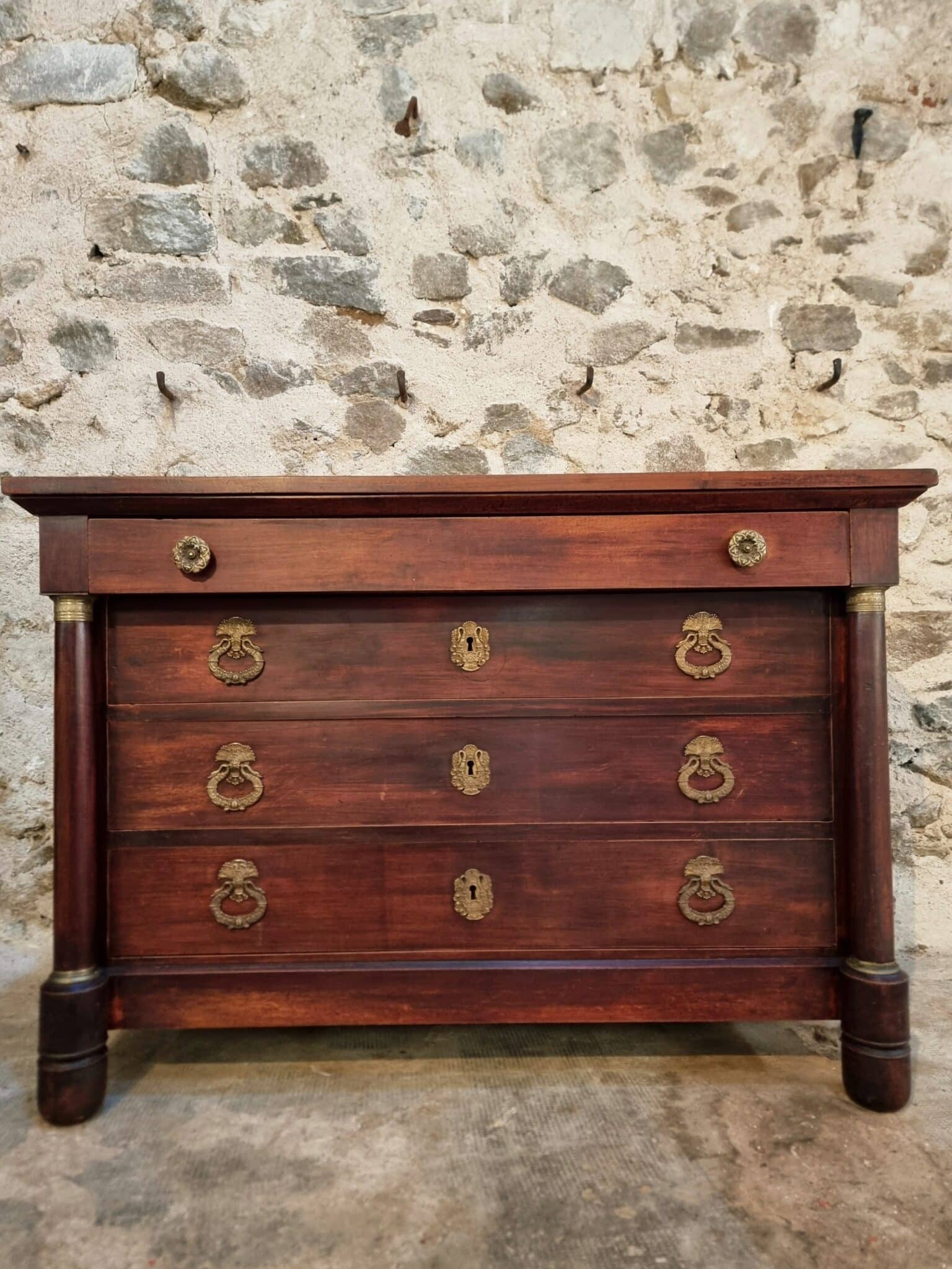 Antique French Empire Commode (Chest of Drawers) in Mahogany (8) Antique commode showing rich mahogany wood grain
