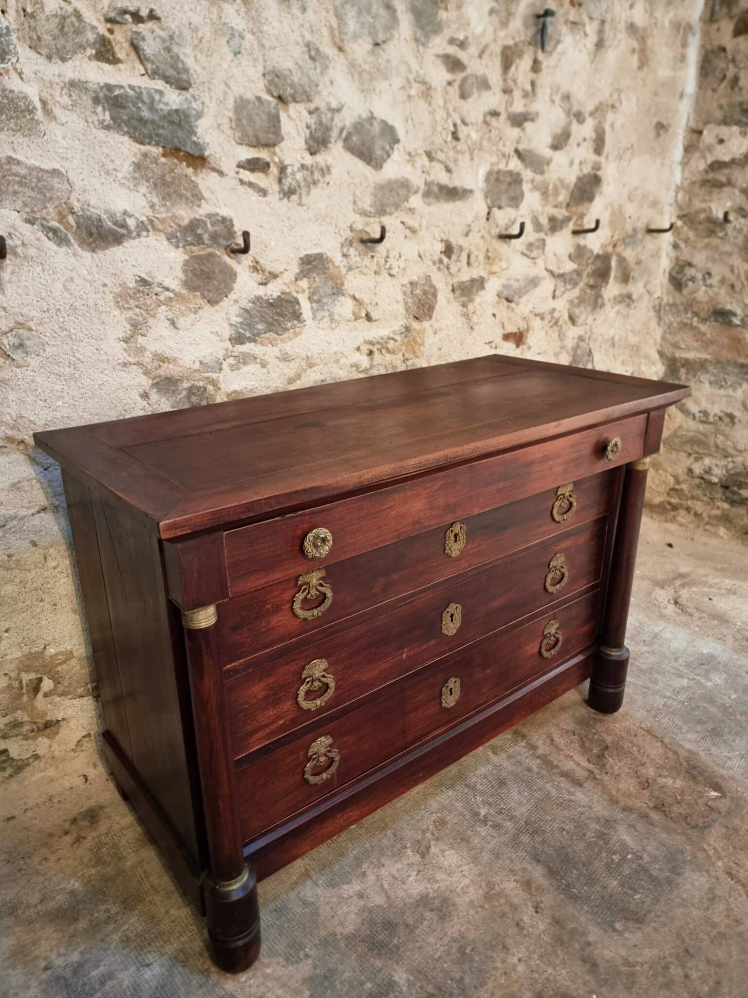 Antique French Empire Commode (Chest of Drawers) in Mahogany (9) French antique chest of drawers with four drawers