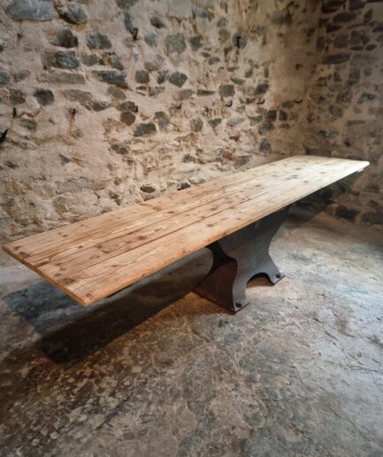 antique french industrial table cast iron base