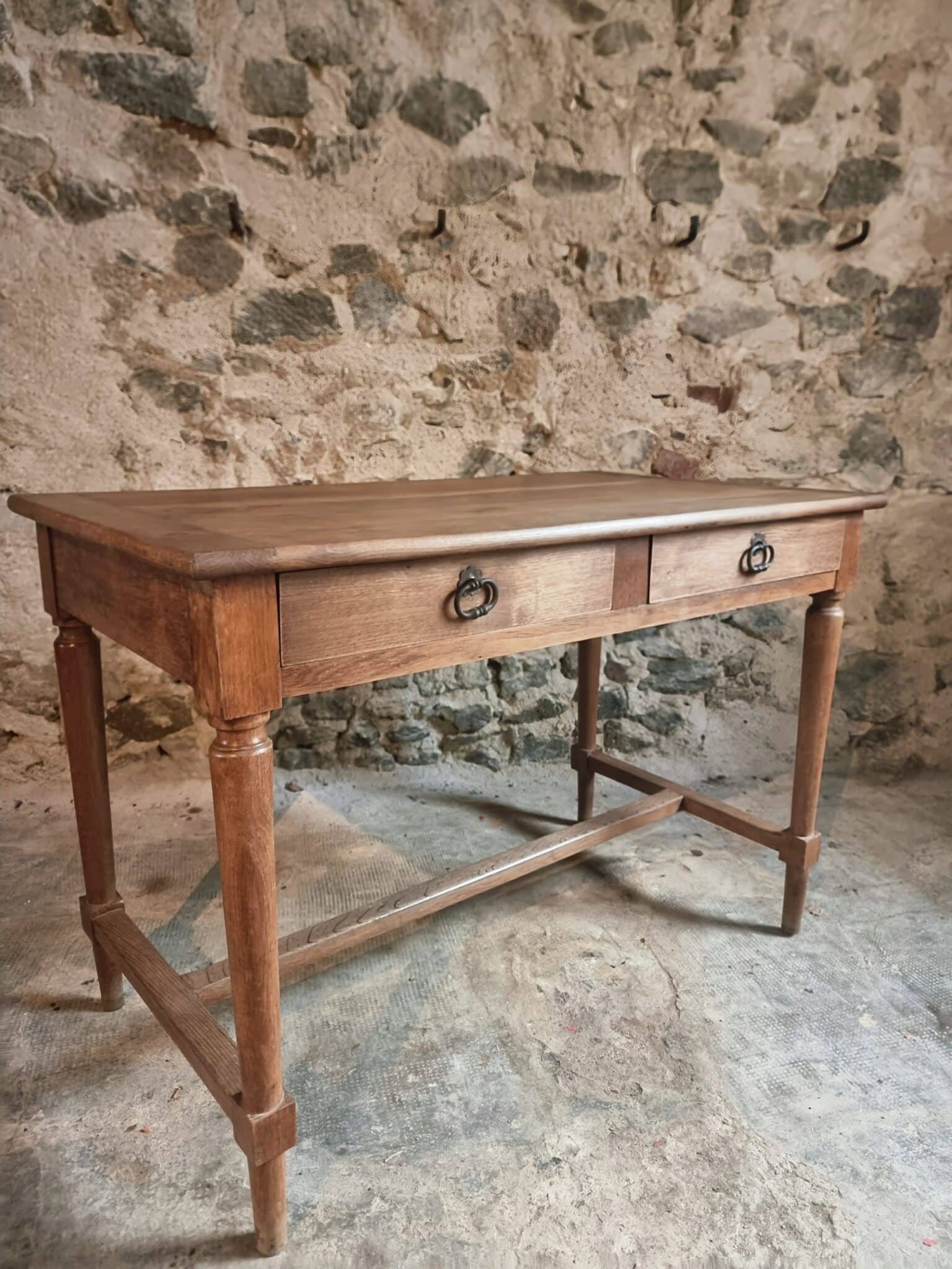 Antique French Oak Table Desk, 1930s (2) french vintage oak desk drawers