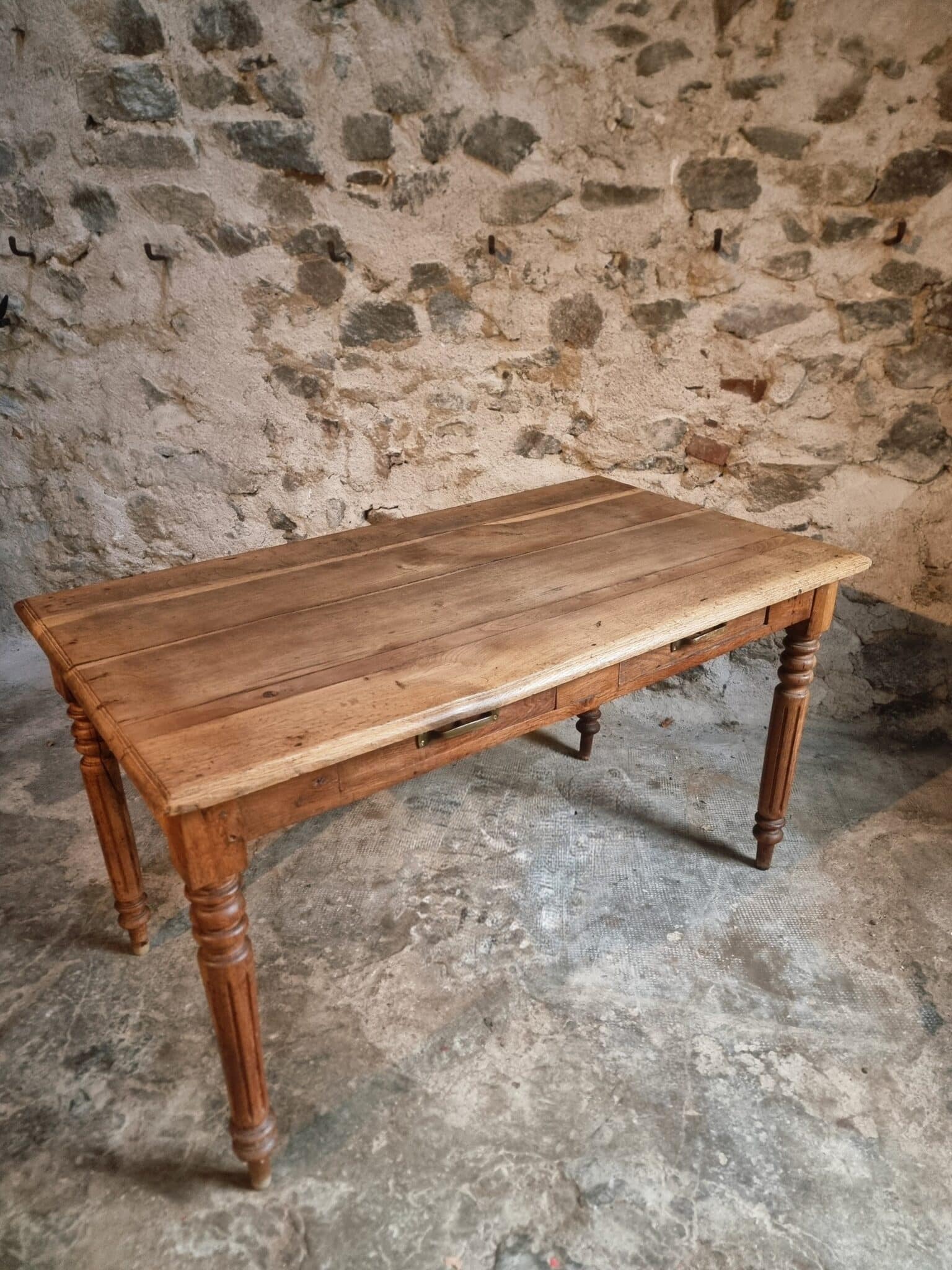 Antique French Oak Table with Drawers, Circa 1900 (1) antique French oak table with drawers circa 1900