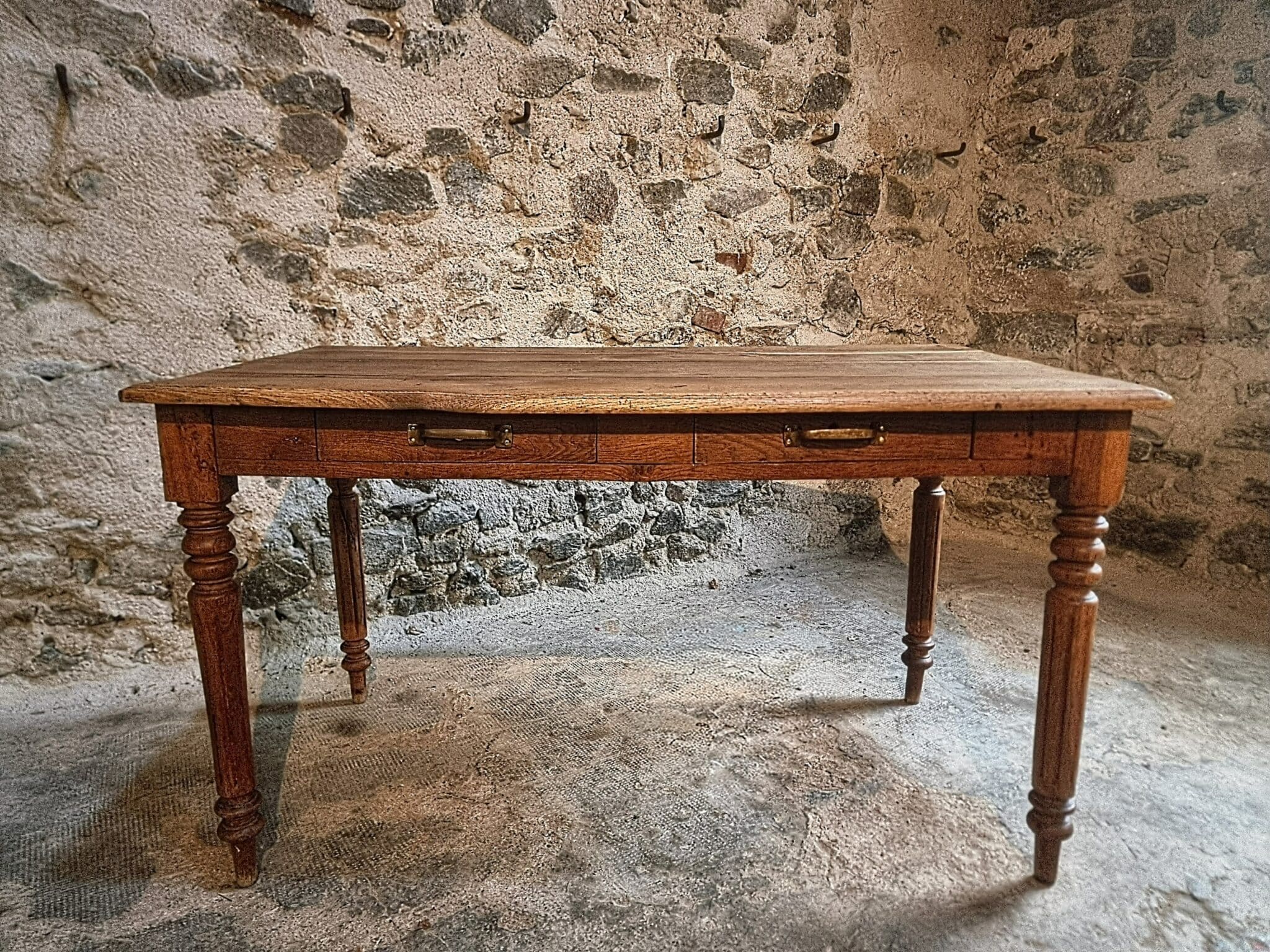 Antique French Oak Table with Drawers, Circa 1900 (10) French oak table suitable as desk or dining table