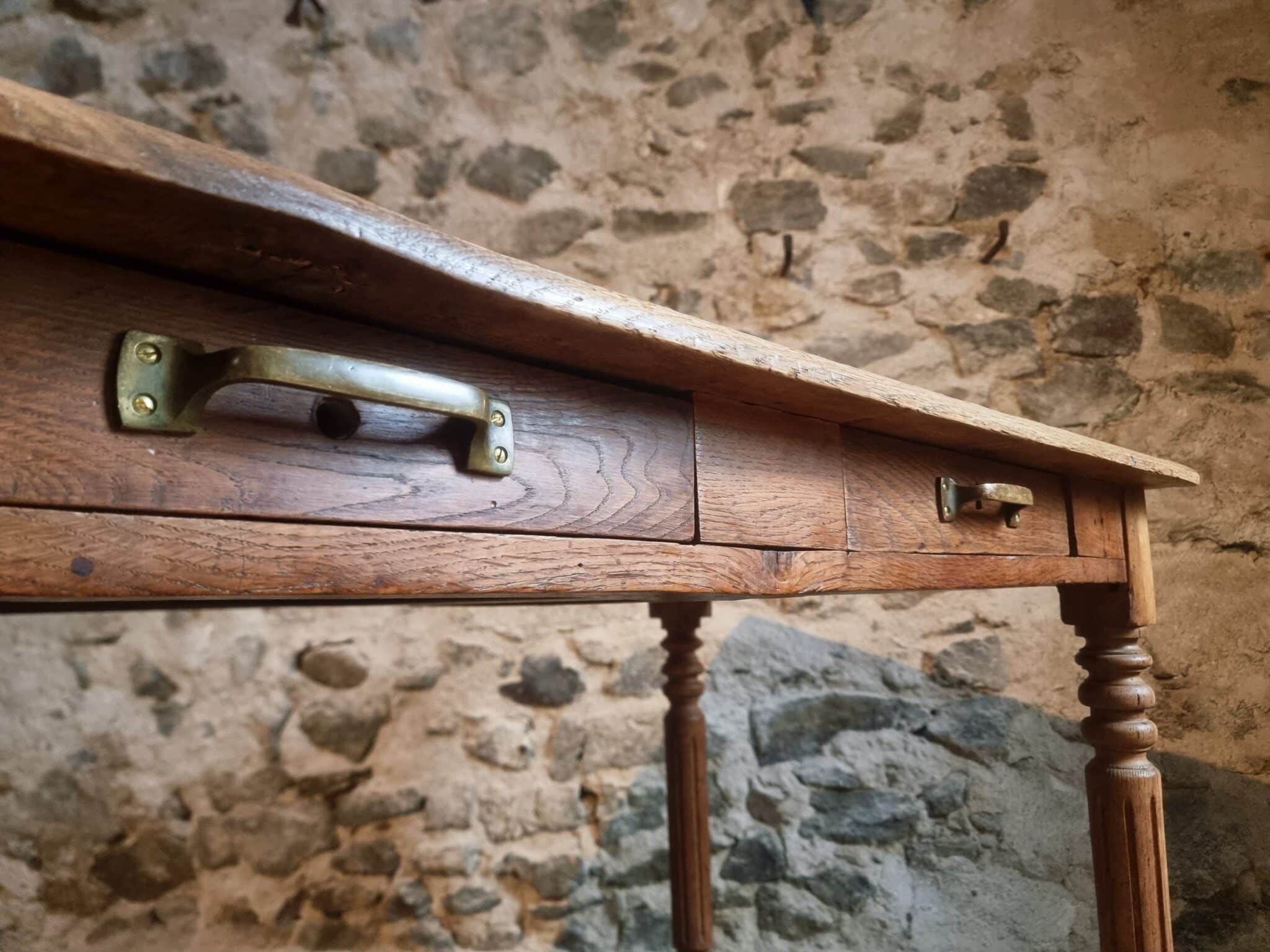 Antique French Oak Table with Drawers, Circa 1900 (13) French country oak table with two front drawers