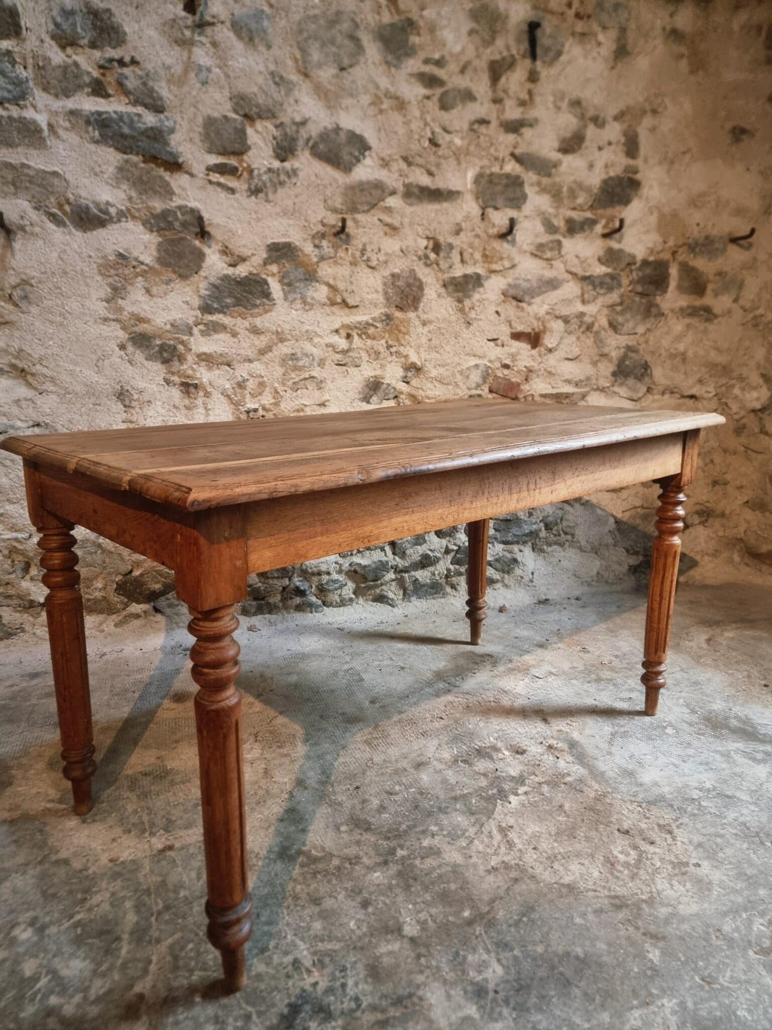Antique French Oak Table with Drawers, Circa 1900 (3) antique oak table from France with natural patina