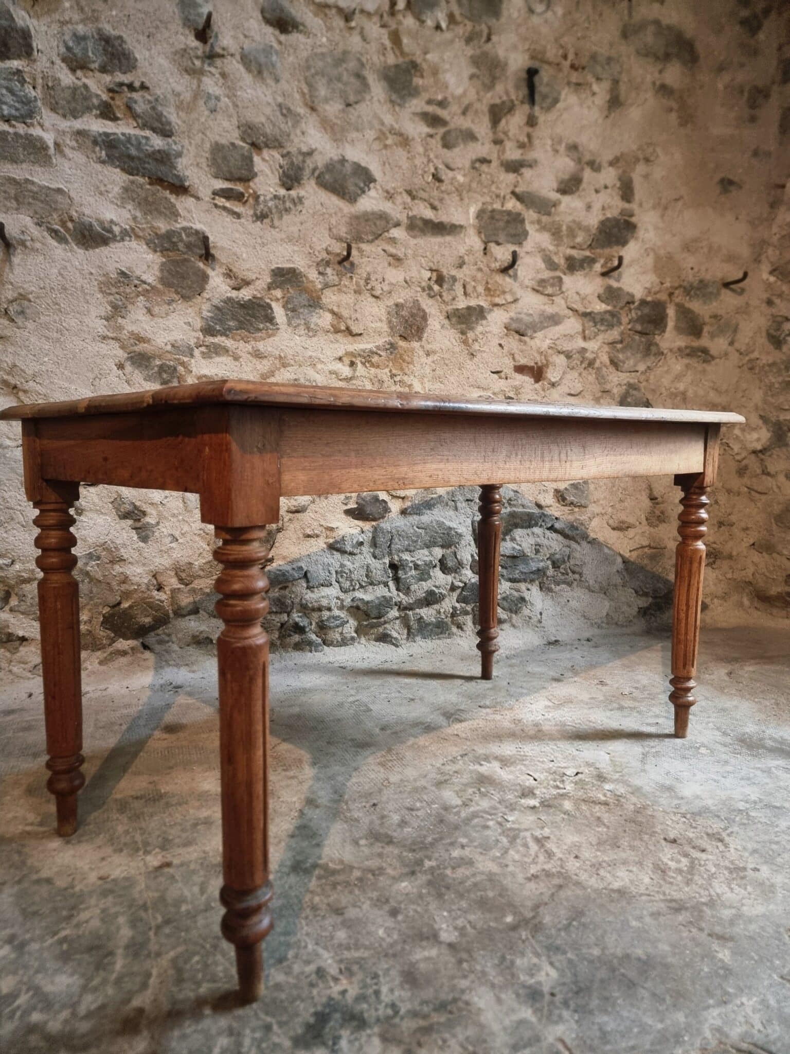 Antique French Oak Table with Drawers, Circa 1900 (4) rustic oak table with drawers and classic turned legs