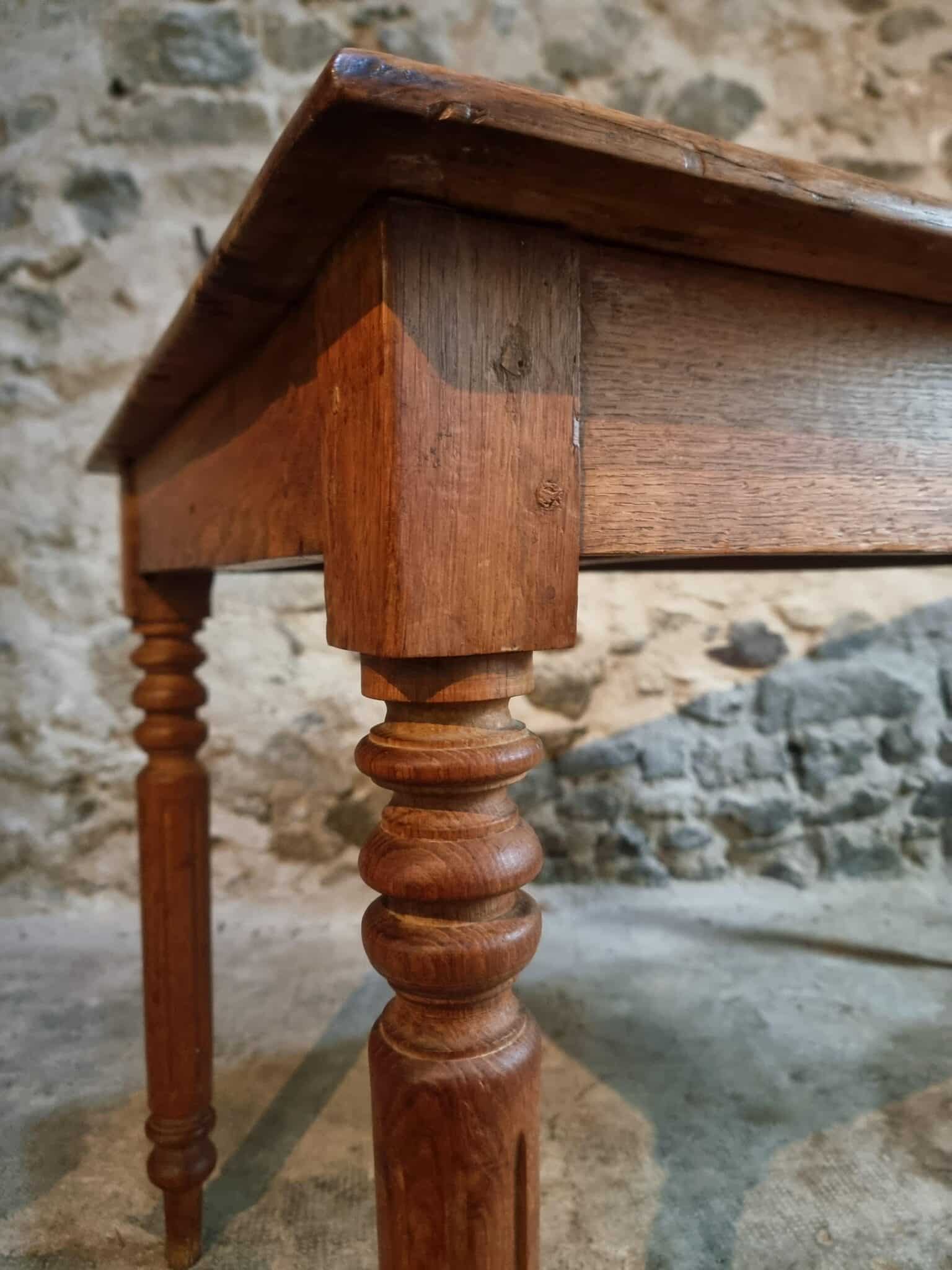 Antique French Oak Table with Drawers, Circa 1900 (5) antique French dining table in solid oak wood