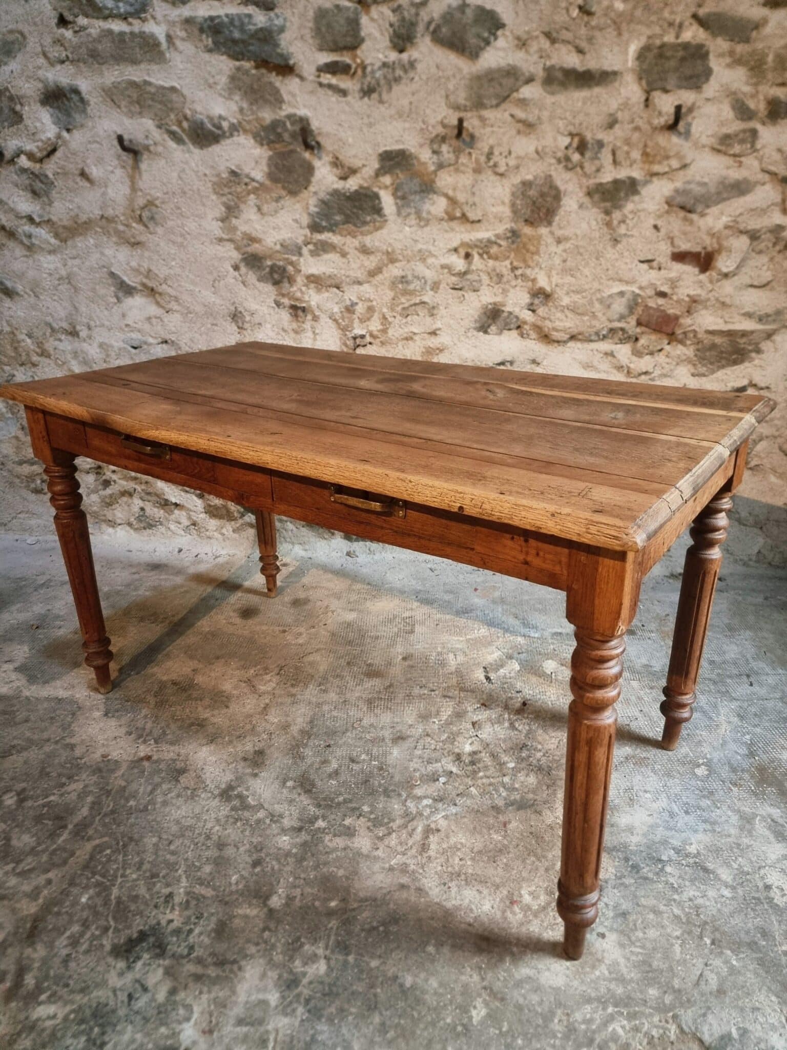 Antique French Oak Table with Drawers, Circa 1900 (8) antique farmhouse style oak table from France