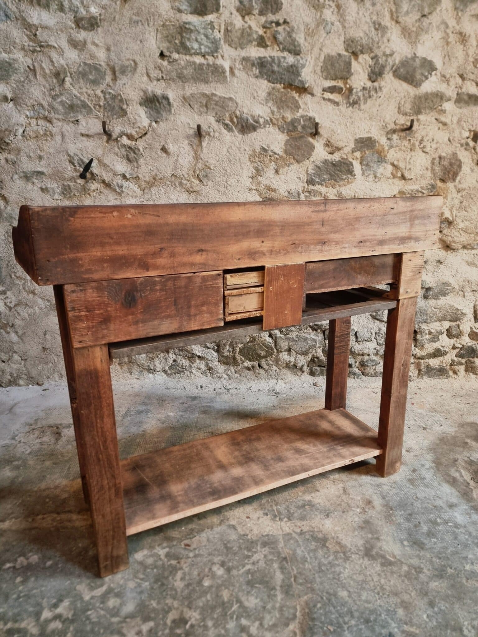 Antique French Watchmaker’s Workbench – Circa 1900–1920 (14) antique french watchmaker workbench back view