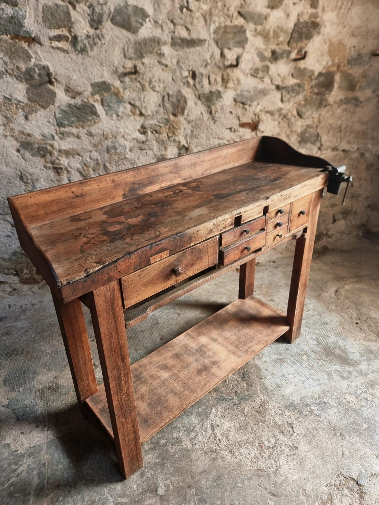 Antique French Watchmaker’s Workbench – Circa 1900–1920 (2) oak workbench with original patina