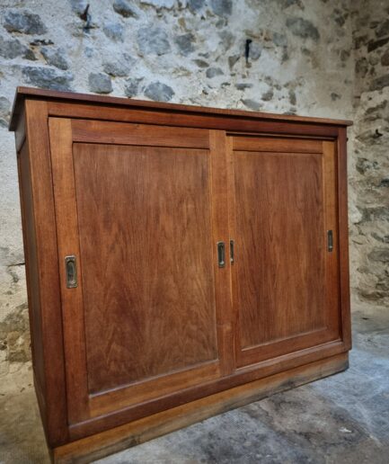 Sliding door cabinet oak vintage France