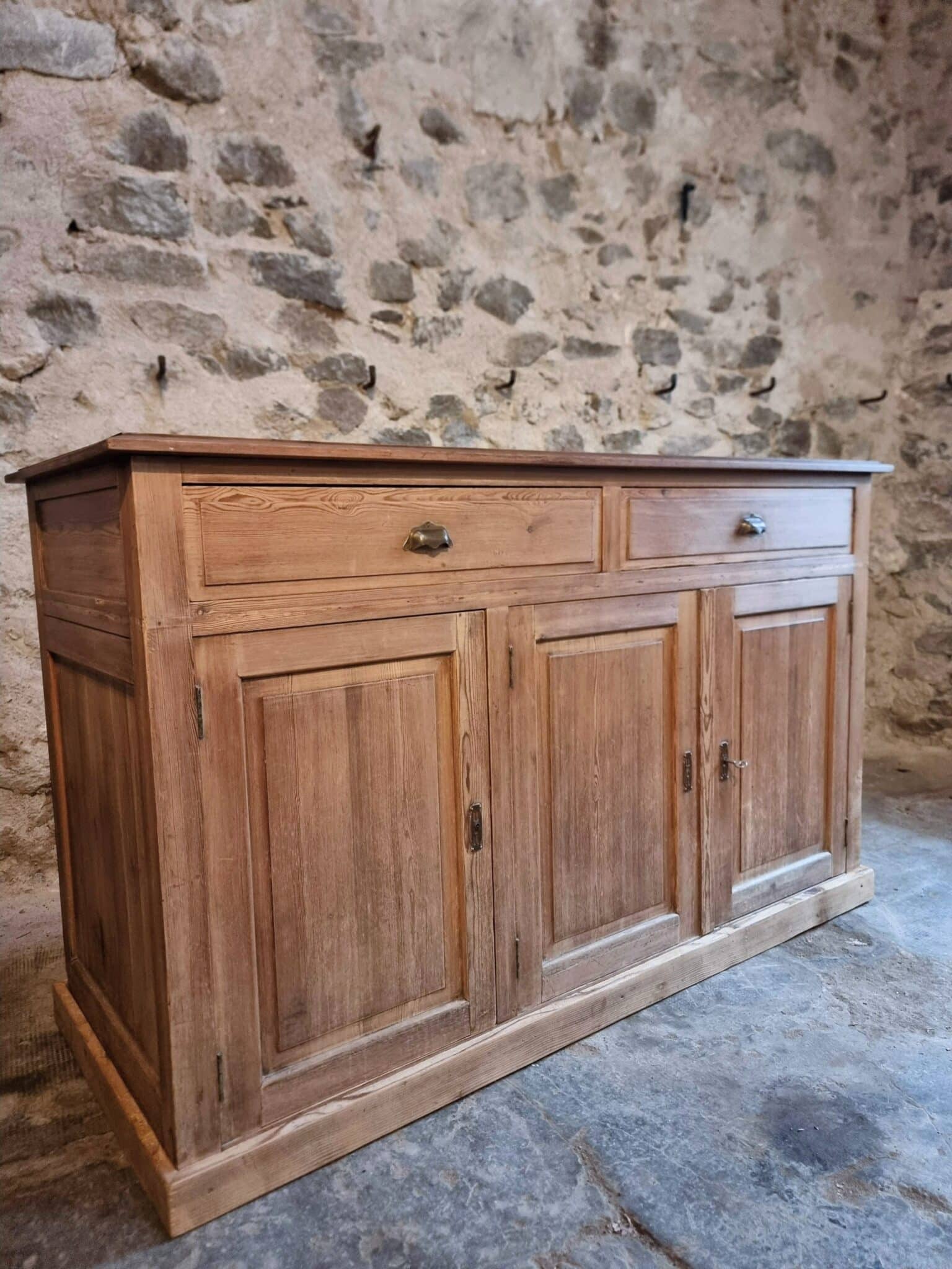 French Rustic Sideboard Cabinet 1920s – Antique Pine Buffet – Kitchen Island Counter – 3 Door Storage Cabinet (1) Antique pine sideboard cabinet
