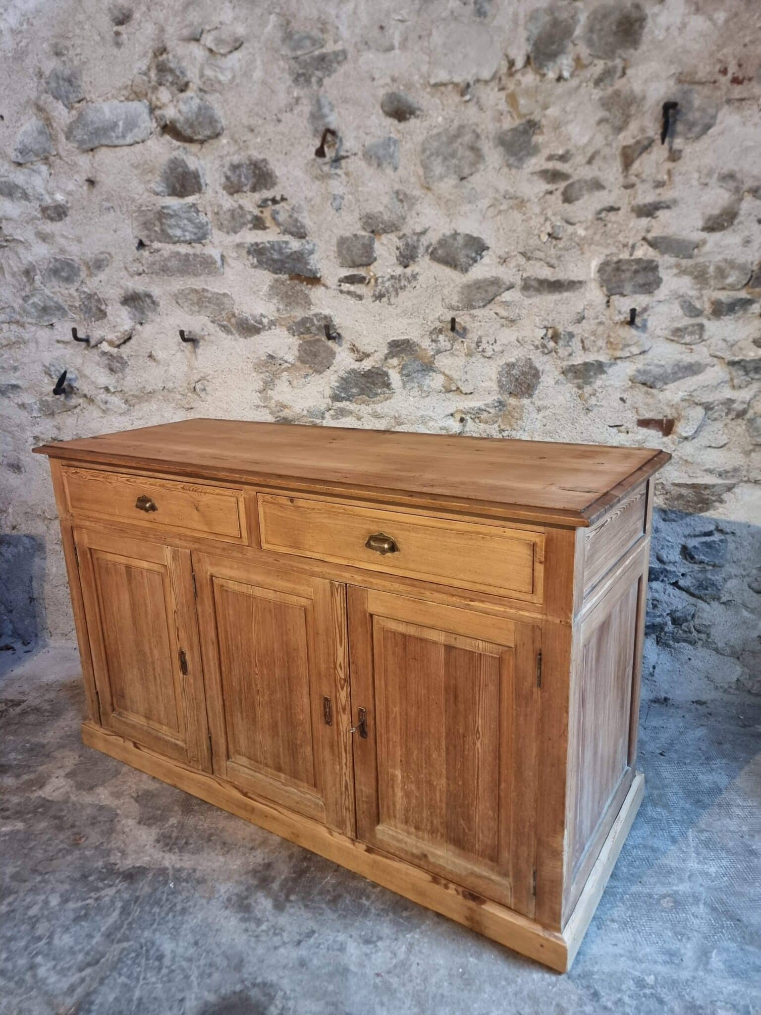 French Rustic Sideboard Cabinet 1920s – Antique Pine Buffet – Kitchen Island Counter – 3 Door Storage Cabinet (12) French rustic sideboard kitchen island