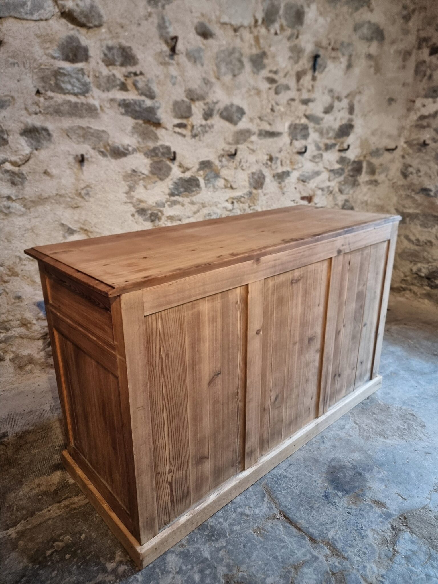 French Rustic Sideboard Cabinet 1920s – Antique Pine Buffet – Kitchen Island Counter – 3 Door Storage Cabinet (20) French country cabinet back