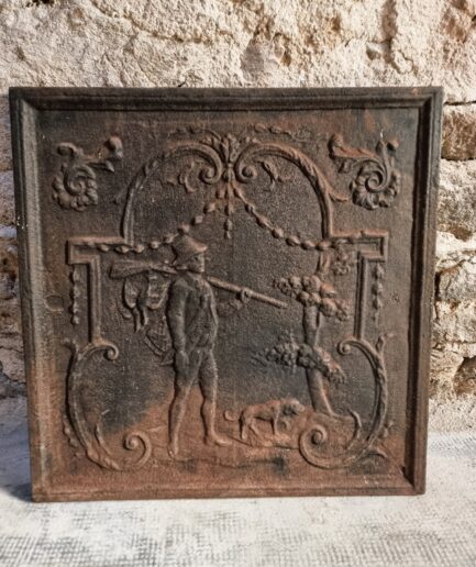 Antique French Cast Iron Fireback, 18th Century Fireplace Plate (1)