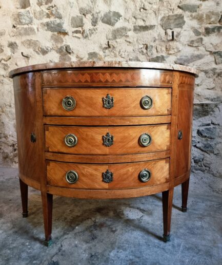 Antique French Demi Lune Commode – Louis XVI Marble Top Chest (1)