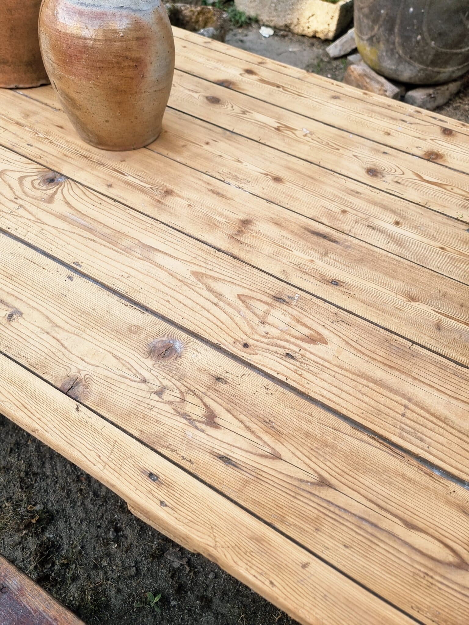 Antique French Garden Dining Table – XXL Wine Table with Benches (4)