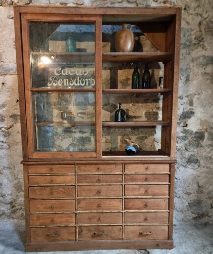 Antique French Oak Haberdashery Cabinet with Drawers and Glazed Display Top, circa 1880–1900 (1)