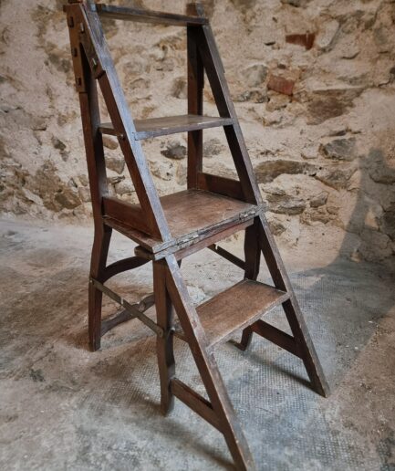 Antique Library Step Chair – Beechwood Metamorphic Chair, France, Early 1900s (1)