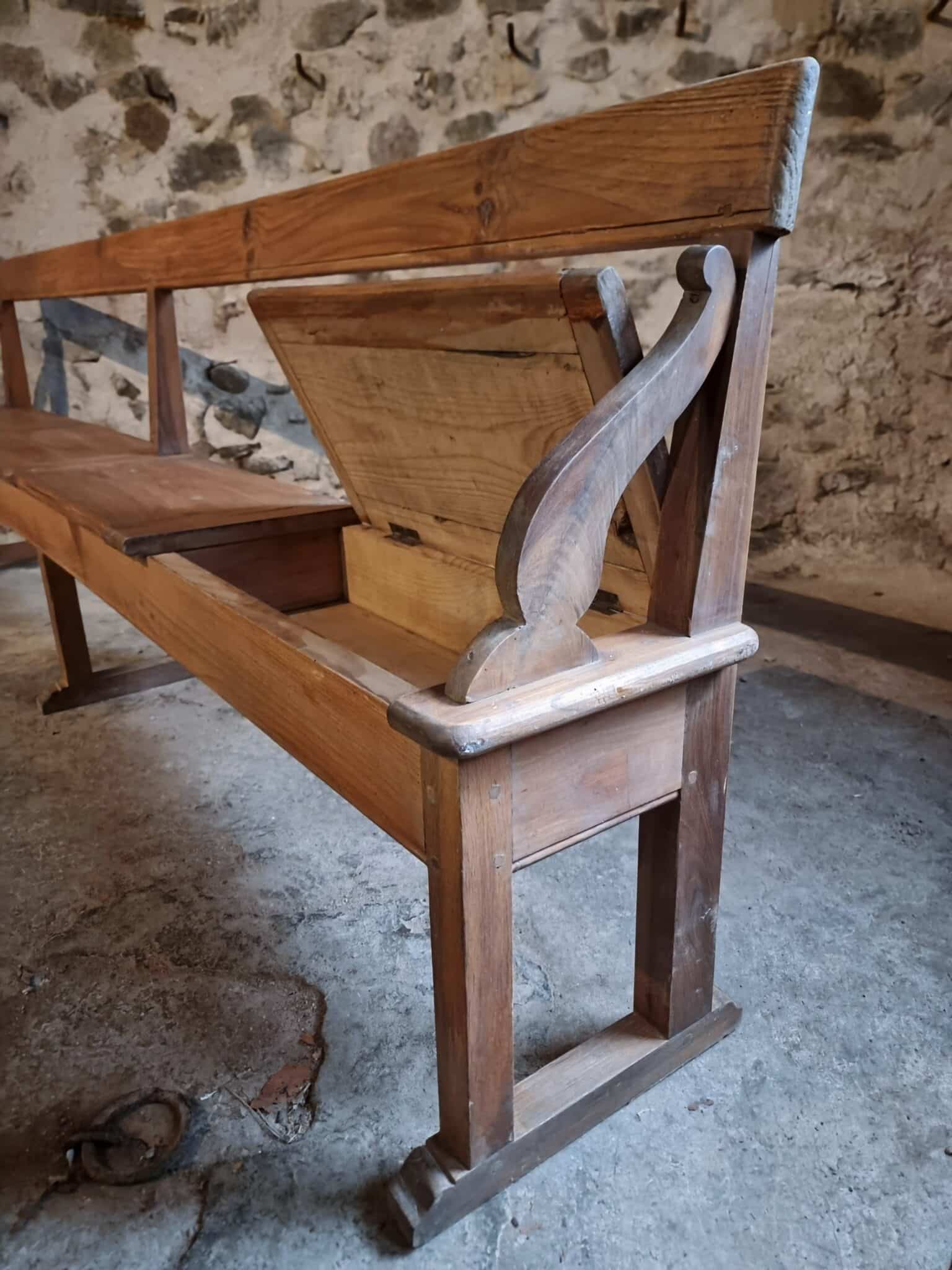 Antique Monastery Bench XXL – Long Pine Storage Bench with Oak Frame, c. 1900–1920 (10)