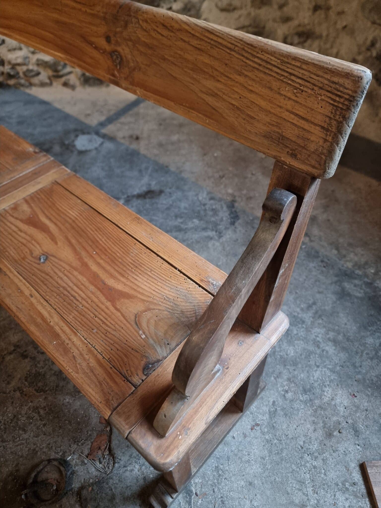 Antique Monastery Bench XXL – Long Pine Storage Bench with Oak Frame, c. 1900–1920 (13)