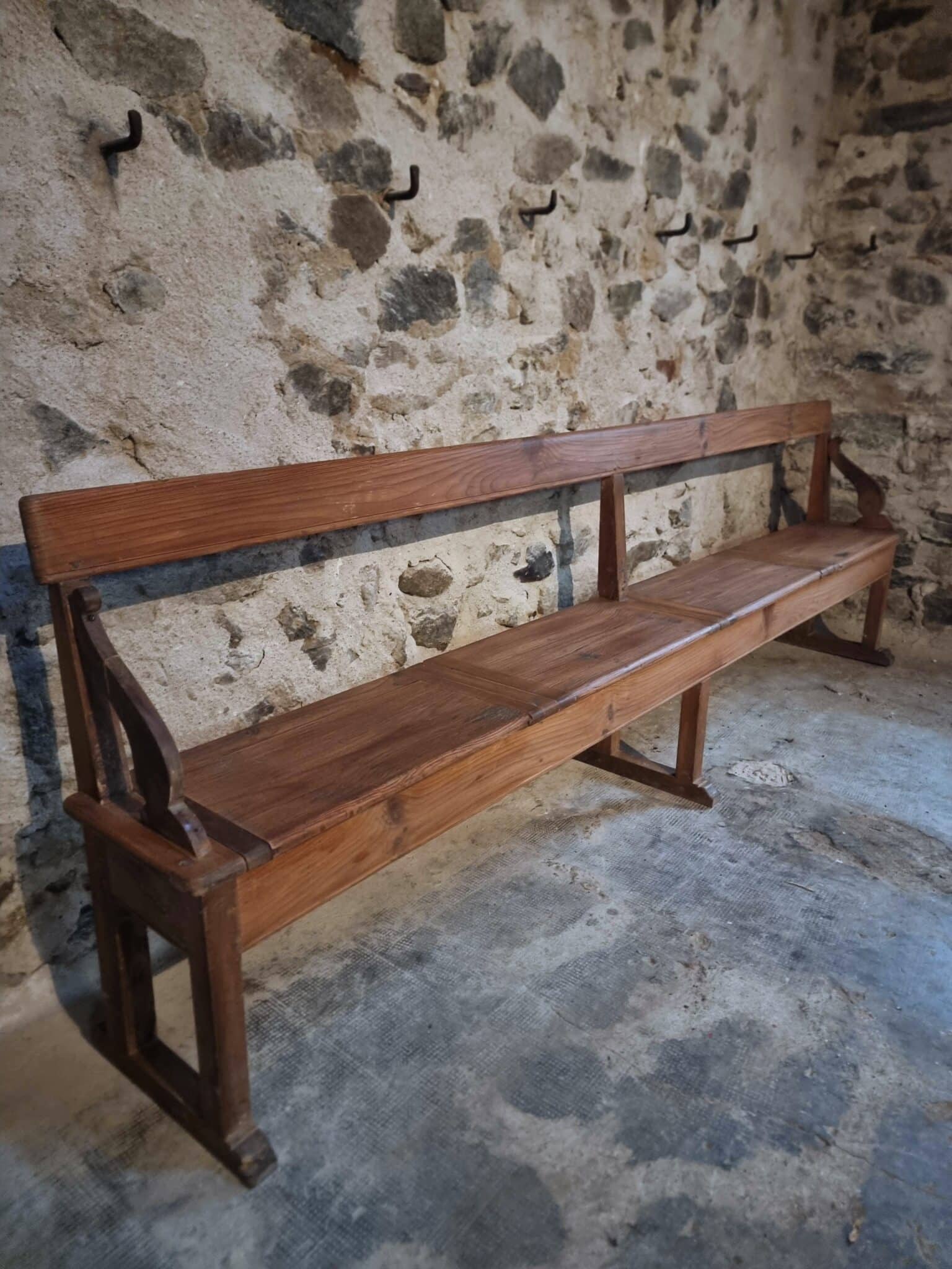 Antique Monastery Bench XXL – Long Pine Storage Bench with Oak Frame, c. 1900–1920 (14)
