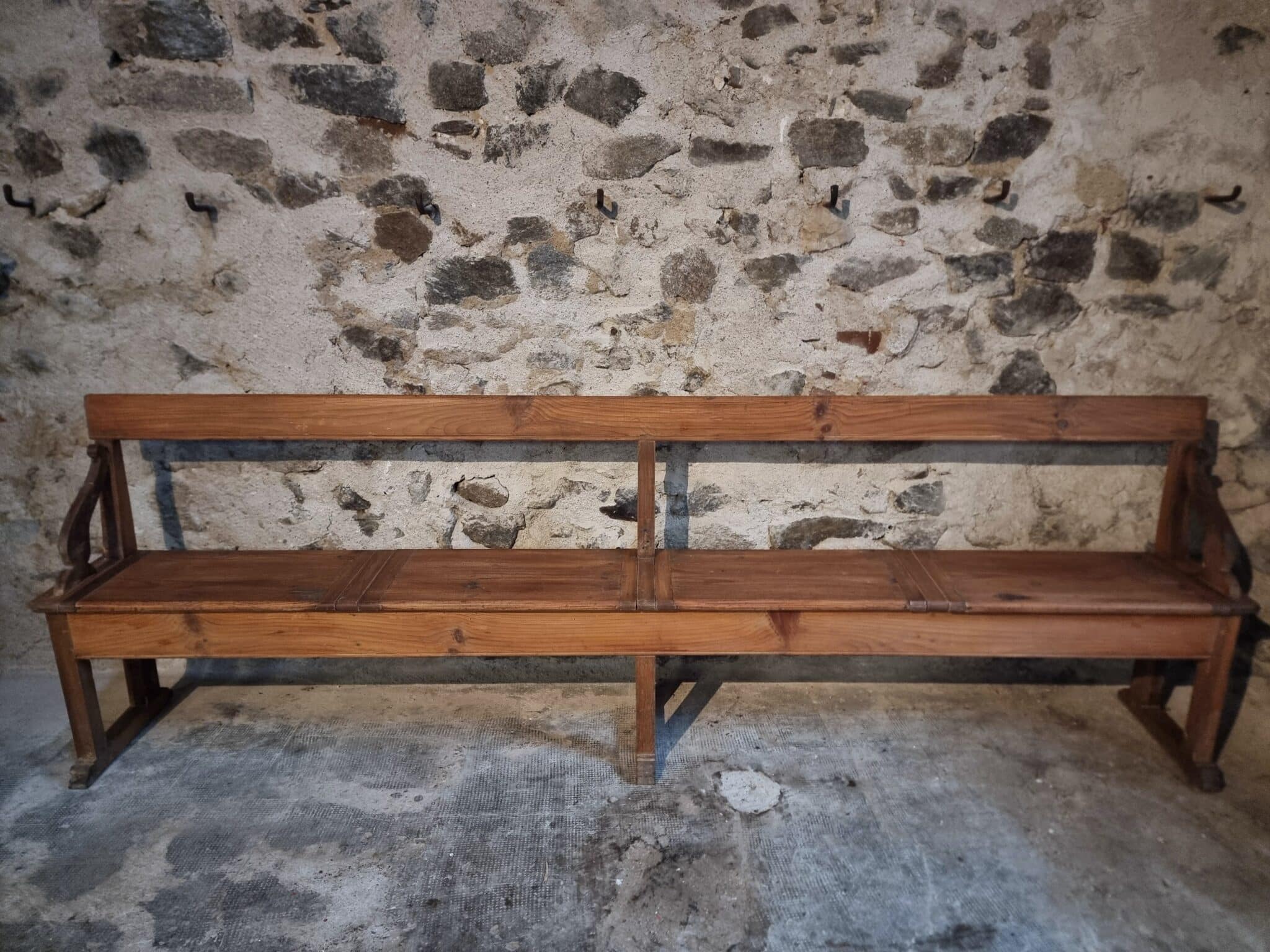 Antique Monastery Bench XXL – Long Pine Storage Bench with Oak Frame, c. 1900–1920 (15)