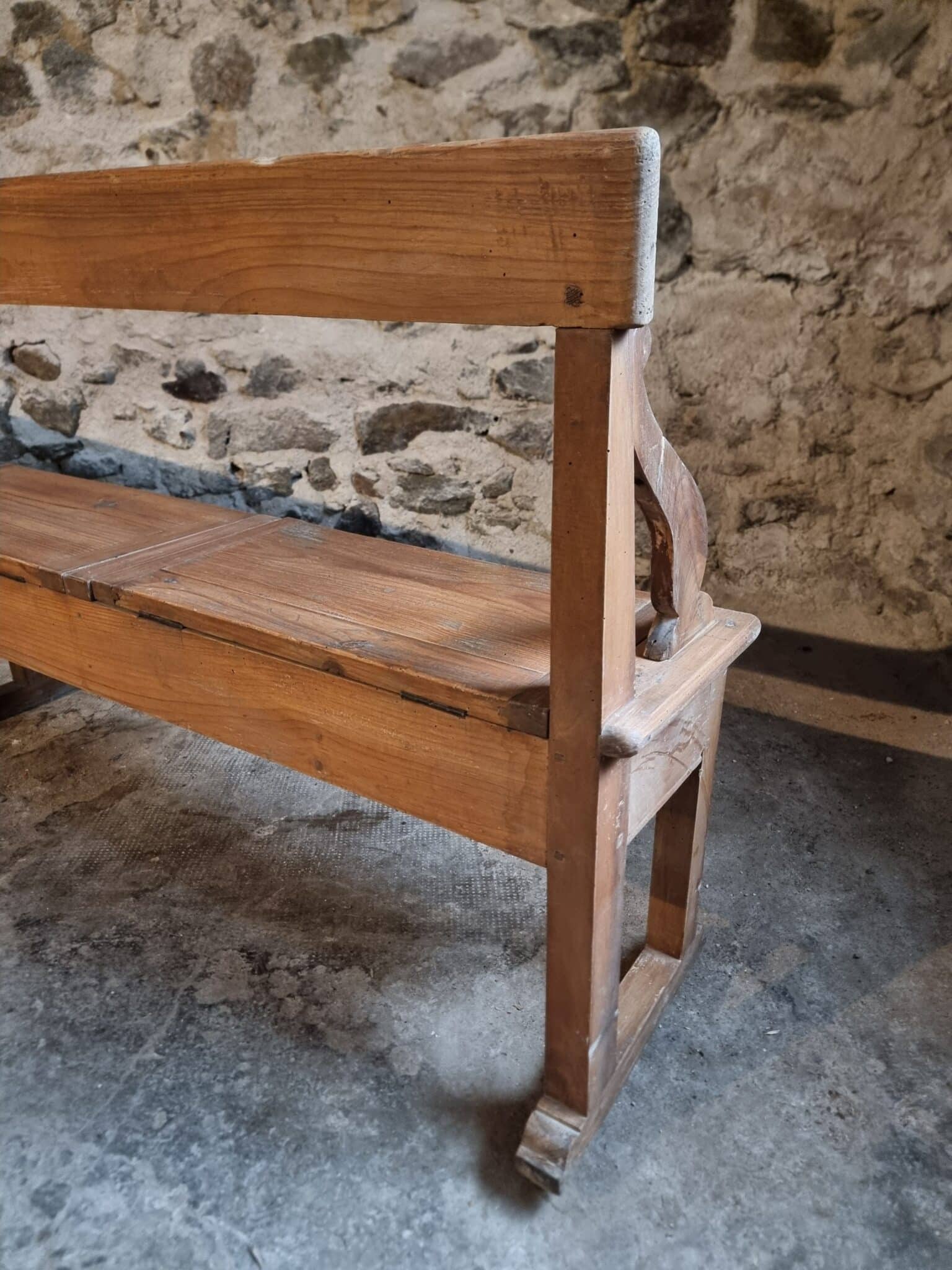 Antique Monastery Bench XXL – Long Pine Storage Bench with Oak Frame, c. 1900–1920 (16)