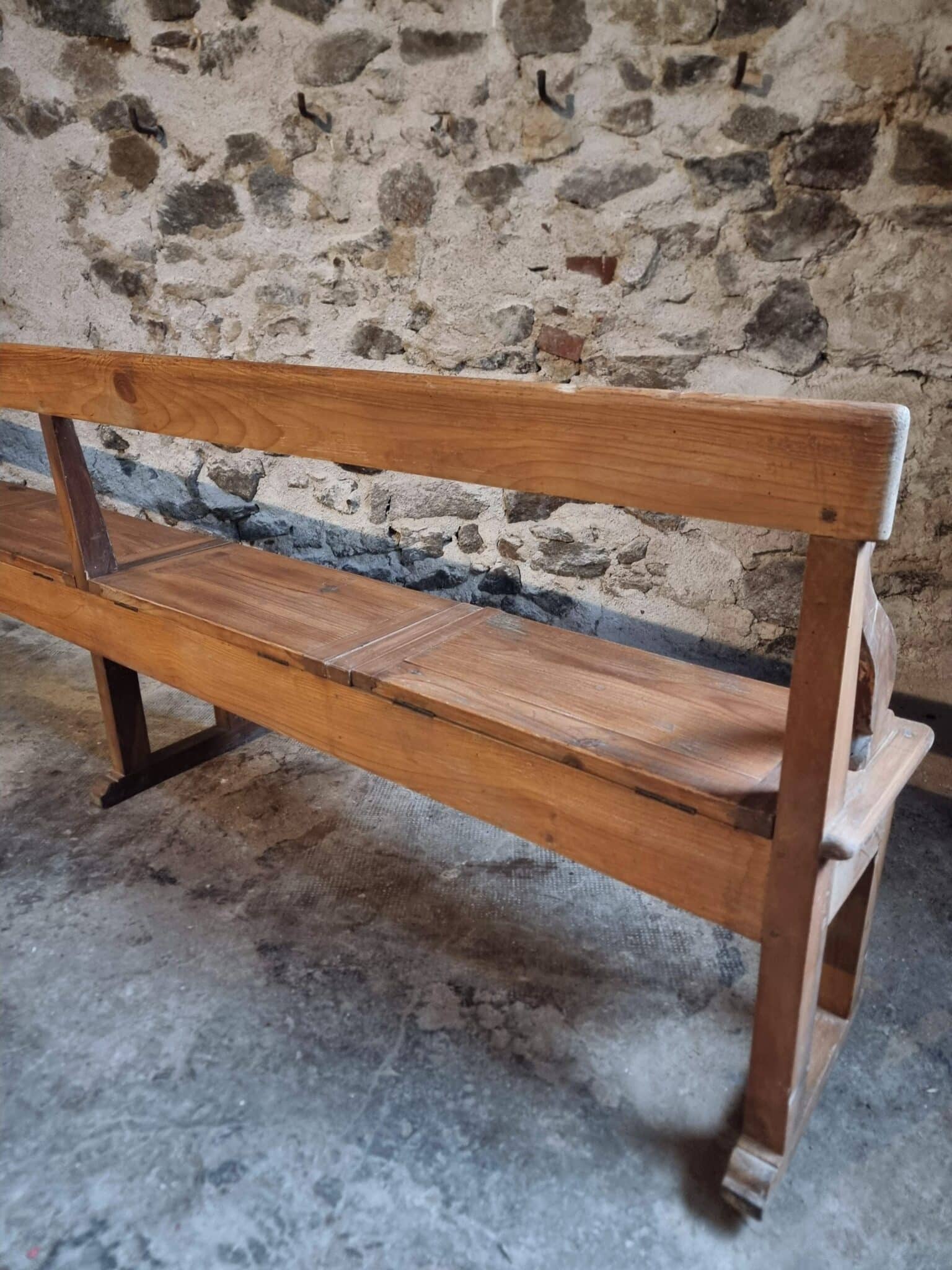 Antique Monastery Bench XXL – Long Pine Storage Bench with Oak Frame, c. 1900–1920 (18)