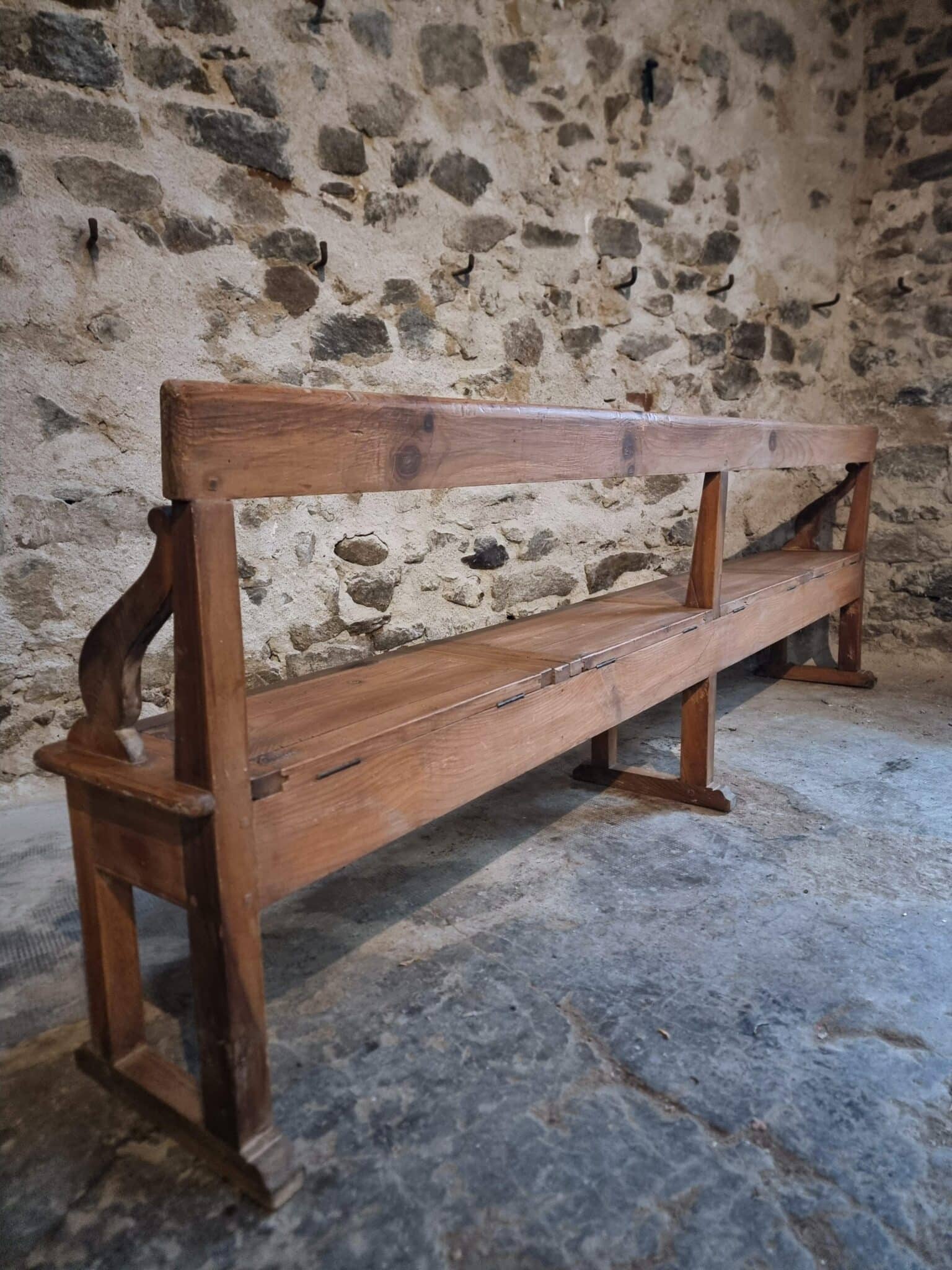 Antique Monastery Bench XXL – Long Pine Storage Bench with Oak Frame, c. 1900–1920 (19)