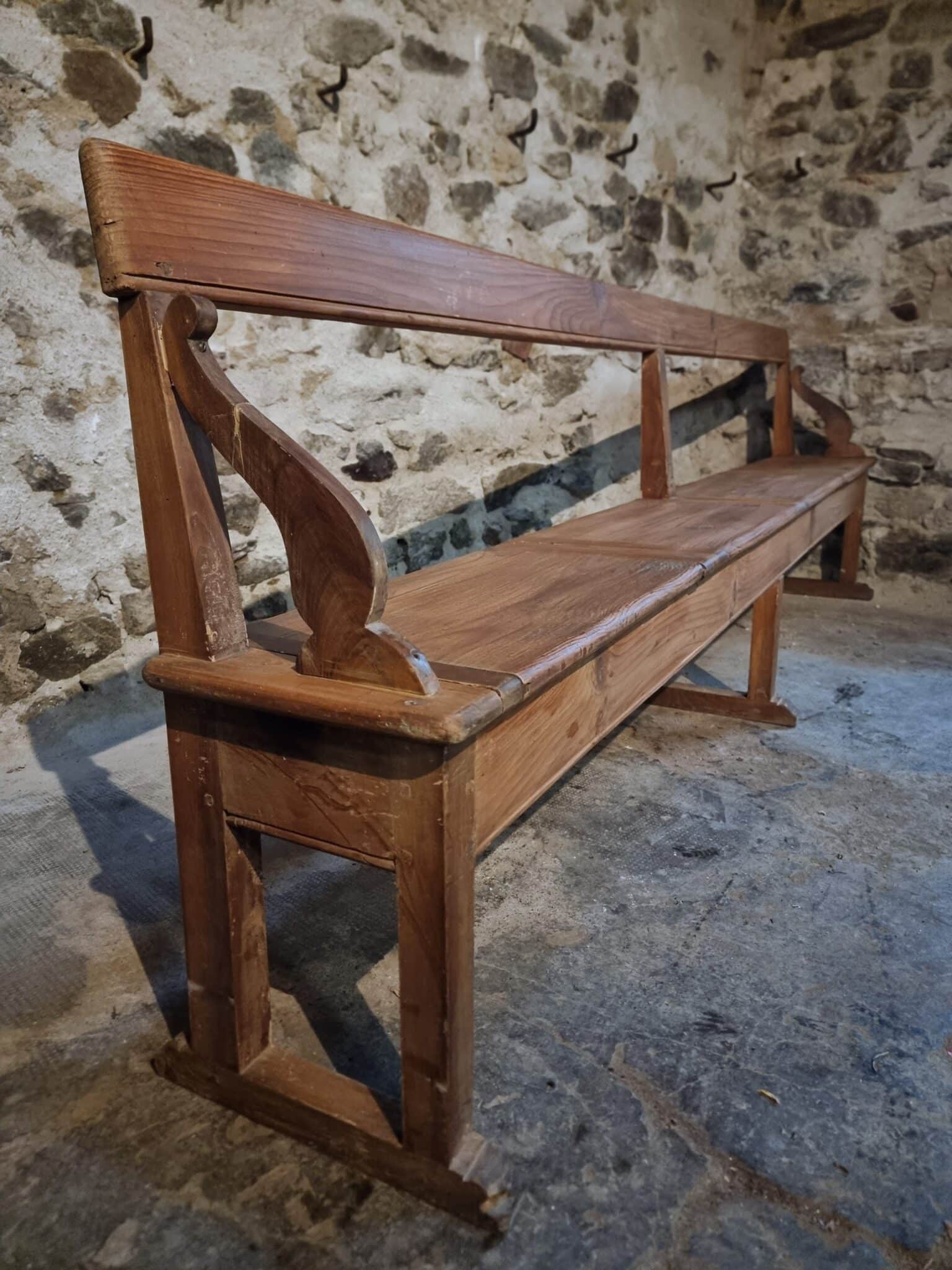 Antique Monastery Bench XXL – Long Pine Storage Bench with Oak Frame, c. 1900–1920 (2)