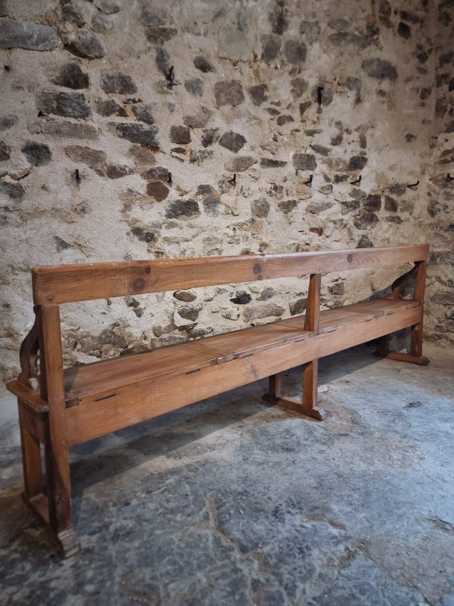 Antique Monastery Bench XXL – Long Pine Storage Bench with Oak Frame, c. 1900–1920 (20)